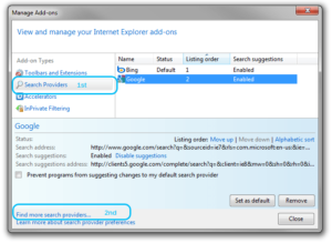 pit add ons change search provider internet explorer 8